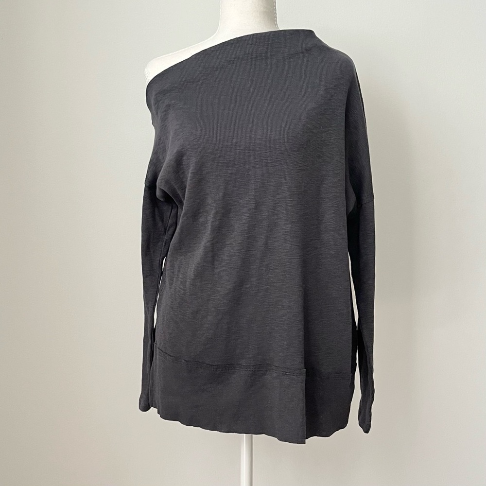 We The Free Women's Off-the-Shoulder Ribbed Top XS Charcoal Gray Oversized Boho